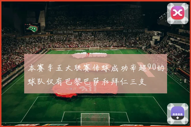 本赛季五大联赛传球成功率超90的球队仅有巴黎巴萨和拜仁三支